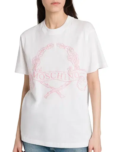 MOSCHINO Women's Embroidered Crest Logo Cotton T-Shirt - Multi White - Size XL | Thumbnail 6 MOSCHINO Women's Embroidered Crest Logo Cotton T-Shirt - Multi White - Size XL | Thumbnail 6