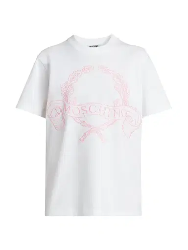 MOSCHINO Women's Embroidered Crest Logo Cotton T-Shirt - Multi White - Size XL | Thumbnail 1 MOSCHINO Women's Embroidered Crest Logo Cotton T-Shirt - Multi White - Size XL | Thumbnail 1