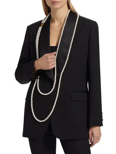 MOSCHINO Women's Pearl Necklace Wool-Blend Jacket - Multi Black - Size 12 | Thumbnail 3 MOSCHINO Women's Pearl Necklace Wool-Blend Jacket - Multi Black - Size 12 | Thumbnail 3