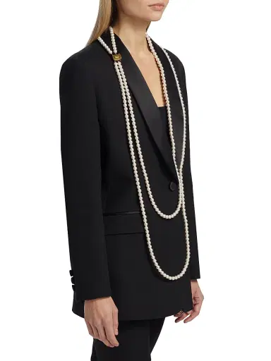 MOSCHINO Women's Pearl Necklace Wool-Blend Jacket - Multi Black - Size 12 | Thumbnail 4 MOSCHINO Women's Pearl Necklace Wool-Blend Jacket - Multi Black - Size 12 | Thumbnail 4
