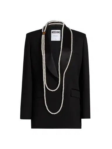 MOSCHINO Women's Pearl Necklace Wool-Blend Jacket - Multi Black - Size 12 | Thumbnail 1 MOSCHINO Women's Pearl Necklace Wool-Blend Jacket - Multi Black - Size 12 | Thumbnail 1