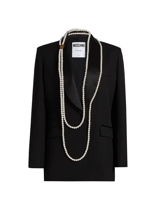 Moschino Women's Pearl Necklace Wool-Blend Jacket - Multi Black