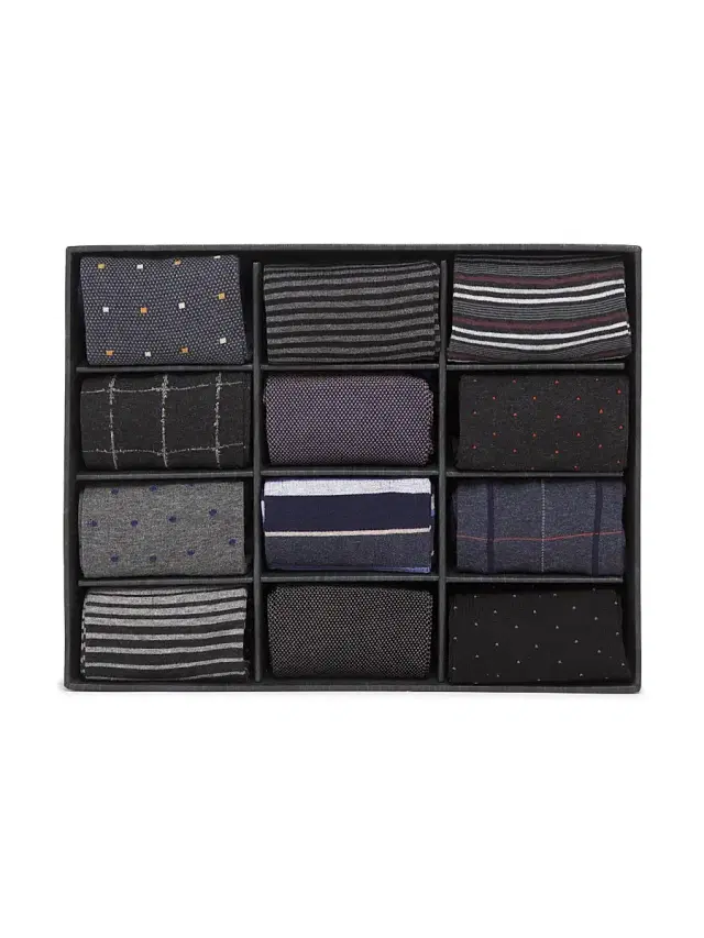 Marcoliani Men's Pima Cotton Luxury Crew Socks 12-Pack - Grey Mix