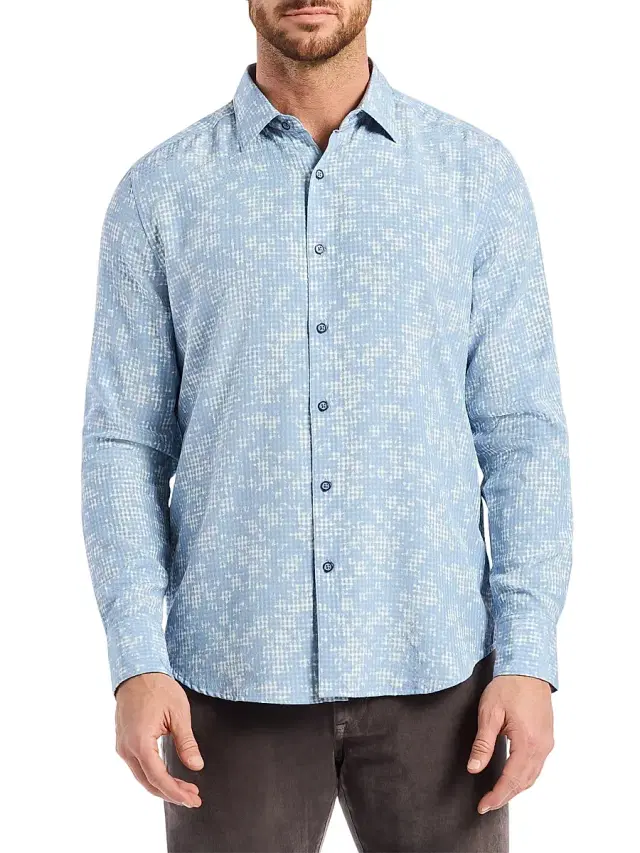 Robert Graham Men's Angola Micro-Plaid Button-Front Shirt - Light Blue