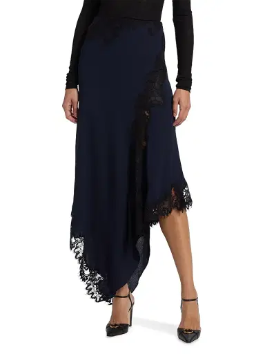 Veronica Beard Women's Hartley Asymmetric Midi-Skirt - Navy | Thumbnail 3