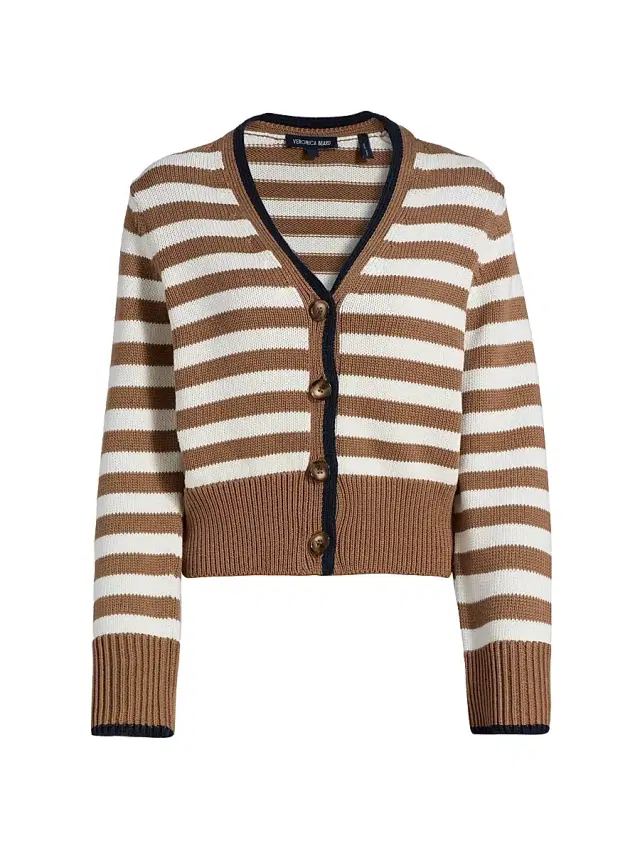 Veronica Beard Women's Monae Striped Cotton Cardigan - Dark Acorn Dove