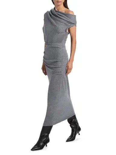 STAUD Women's Wilma Merino Wool Midi-Skirt - Heather Grey | Thumbnail 2