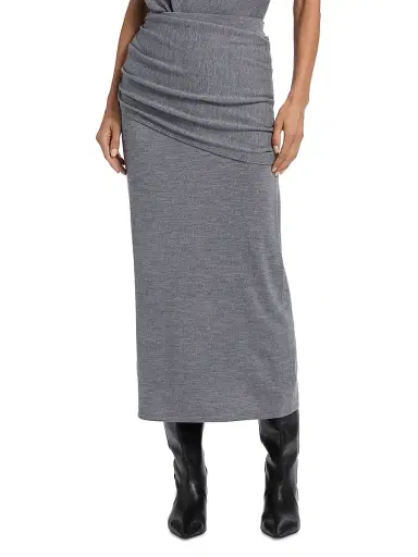 STAUD Women's Wilma Merino Wool Midi-Skirt - Heather Grey | Thumbnail 3