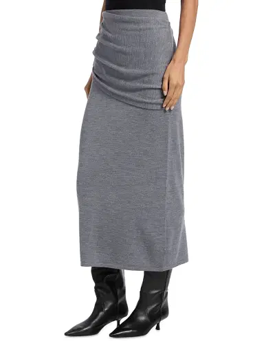 STAUD Women's Wilma Merino Wool Midi-Skirt - Heather Grey | Thumbnail 4