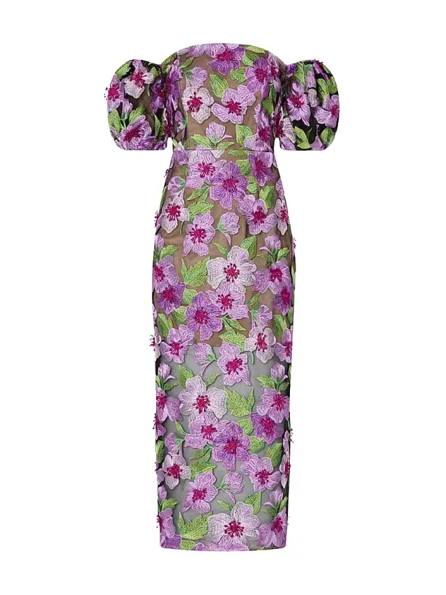 Milly Women's Nira Floral-Embroidered Off-The-Shoulder Midi-Dress - Pink Multi