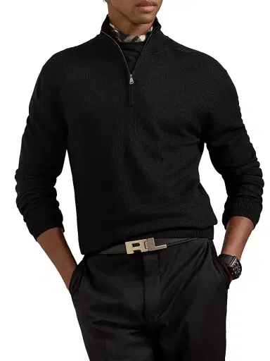 Ralph Lauren Purple Label Men's Double Pique Wool Half-Zip Sweater - Polo Black - Size XXL | Thumbnail 3 Ralph Lauren Purple Label Men's Double Pique Wool Half-Zip Sweater - Polo Black - Size XXL | Thumbnail 3