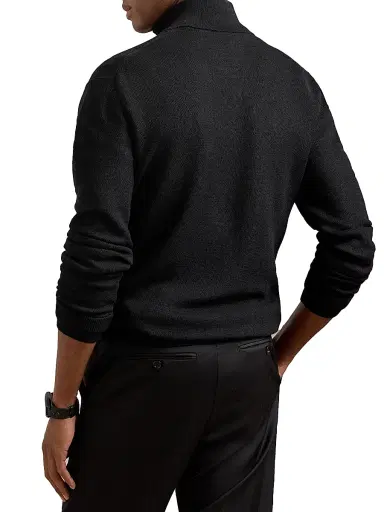 Ralph Lauren Purple Label Men's Double Pique Wool Half-Zip Sweater - Polo Black - Size XXL | Thumbnail 4 Ralph Lauren Purple Label Men's Double Pique Wool Half-Zip Sweater - Polo Black - Size XXL | Thumbnail 4