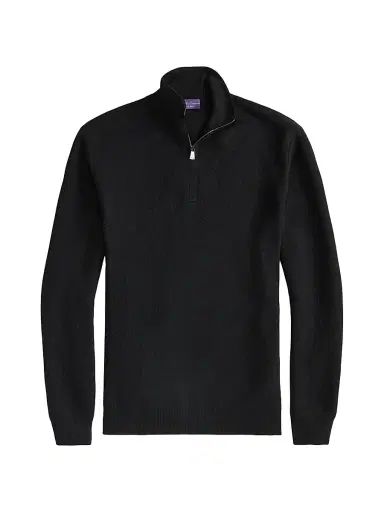 Ralph Lauren Purple Label Men's Double Pique Wool Half-Zip Sweater - Polo Black - Size XXL | Thumbnail 1 Ralph Lauren Purple Label Men's Double Pique Wool Half-Zip Sweater - Polo Black - Size XXL | Thumbnail 1