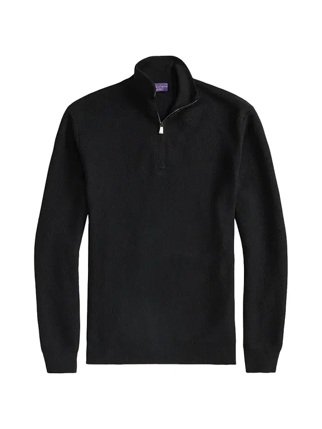 Ralph Lauren Purple Label Men's Double Pique Wool Half-Zip Sweater - Polo Black