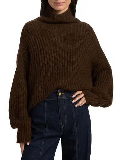 Ulla Johnson Women's Veron Alpaca-Blend Rib-Knit Turtleneck Sweater - Mahogany | Thumbnail 3