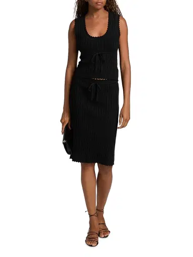 Reformation Women's Erin Cotton Knit Top & Midi-Skirt Set - Black - Size Large | Thumbnail 2