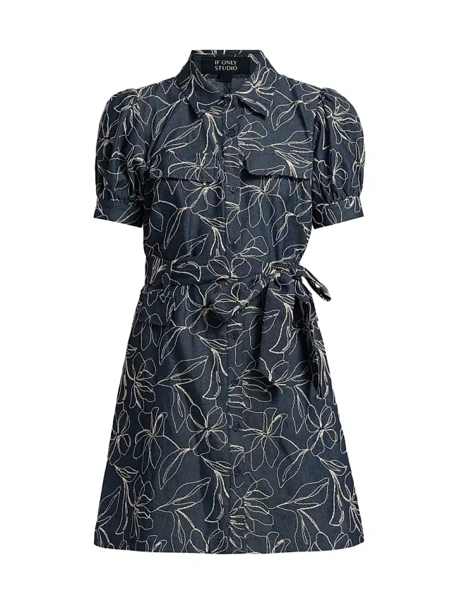 If Only Studio Women's Embroidered Denim Mini-Shirtdress - Blue
