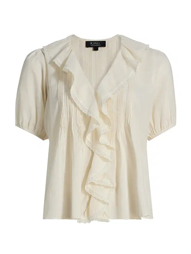 If Only Studio Women's Cotton Ruffled Top - Ecru