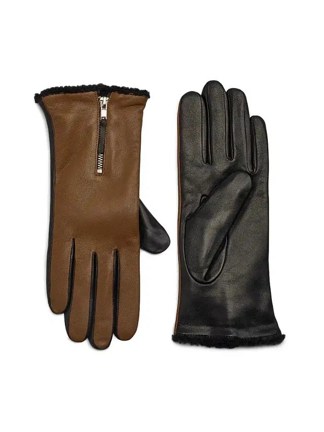Carolina Amato Women's Shearling-Lined Colorblocked Gloves - Luggage And Black