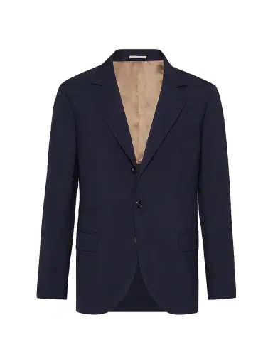 Brunello Cucinelli Men's Super 150s Lightweight Wool and Silk Blazer - Navy Blue | Thumbnail 2