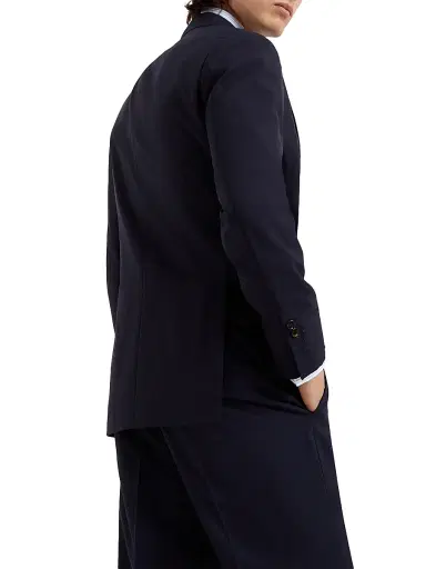 Brunello Cucinelli Men's Super 150s Lightweight Wool and Silk Blazer - Navy Blue | Thumbnail 3