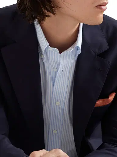 Brunello Cucinelli Men's Super 150s Lightweight Wool and Silk Blazer - Navy Blue | Thumbnail 4