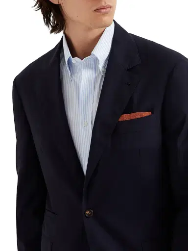 Brunello Cucinelli Men's Super 150s Lightweight Wool and Silk Blazer - Navy Blue | Thumbnail 5