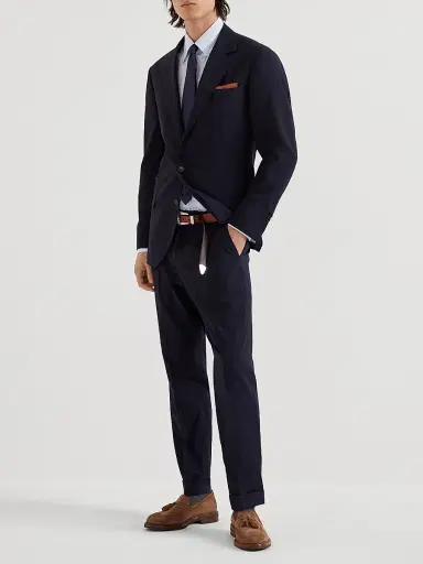 Brunello Cucinelli Men's Super 150s Lightweight Wool and Silk Blazer - Navy Blue | Thumbnail 6