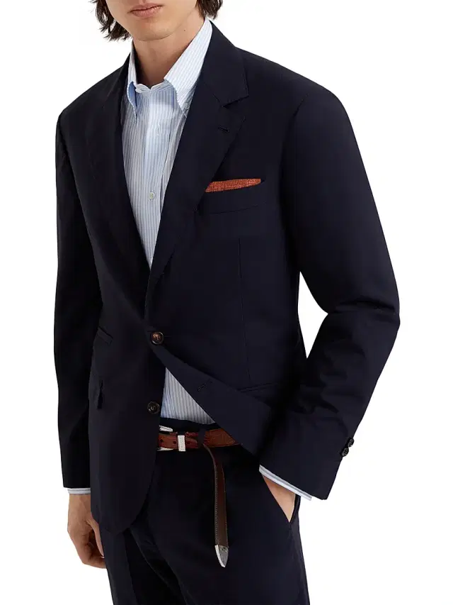 Men's Super 150s Lightweight Wool and Silk Blazer - Navy Blue