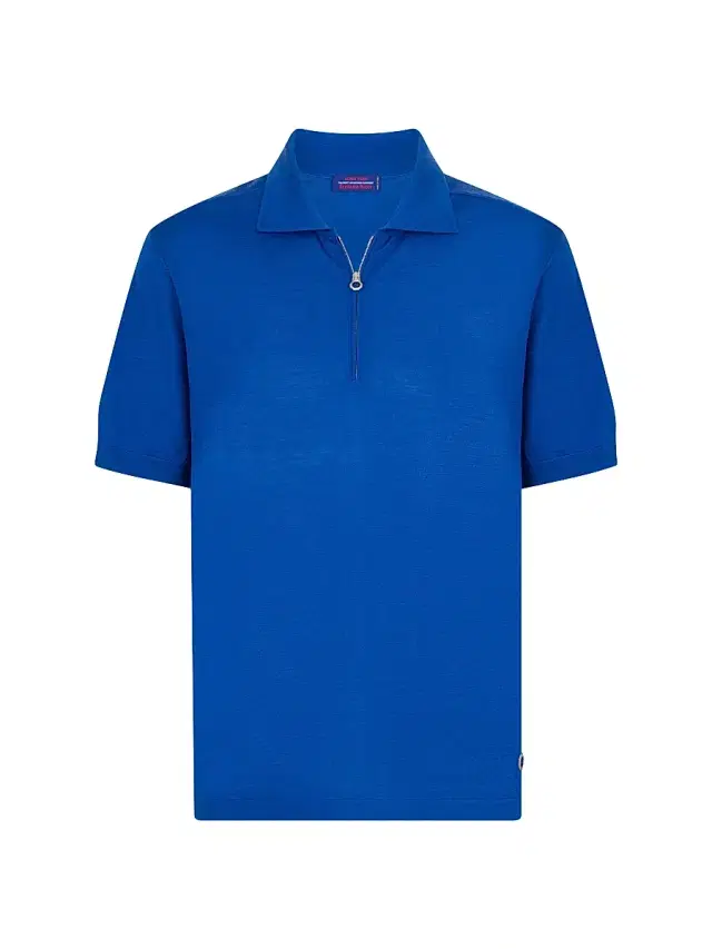 Stefano Ricci Men's Knit Zipper Polo - Blue