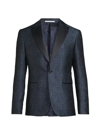 Pal Zileri Men's Paisley Silk-Blend Single-Breasted Dinner Jacket - Blue Navy - Size 48 | Thumbnail 1 Pal Zileri Men's Paisley Silk-Blend Single-Breasted Dinner Jacket - Blue Navy - Size 48 | Thumbnail 1