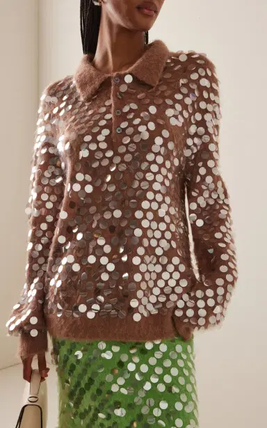 ZANKOV Adora Sequined Mohair-Blend Polo Sweater - Neutral | Thumbnail 2