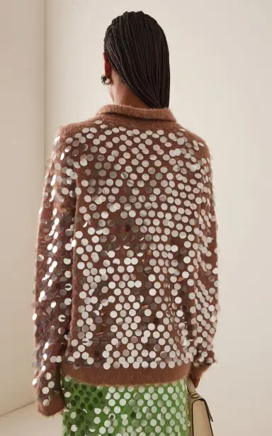 ZANKOV Adora Sequined Mohair-Blend Polo Sweater - Neutral | Thumbnail 4