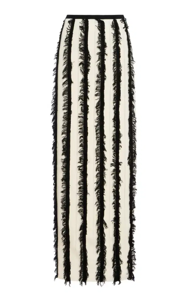 Evangeline Fringed Merino Wool Maxi Skirt