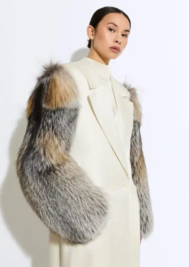 LAPOINTE Satin Double Breasted Coat With Fur | Thumbnail 2 LAPOINTE Satin Double Breasted Coat With Fur | Thumbnail 2