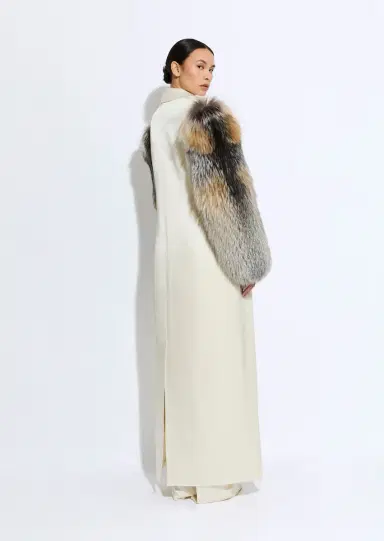 LAPOINTE Satin Double Breasted Coat With Fur | Thumbnail 4 LAPOINTE Satin Double Breasted Coat With Fur | Thumbnail 4