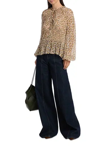 Ulla Johnson Women's Robbie Feather-Print Silk Tie-Front Blouse - Swan | Thumbnail 2