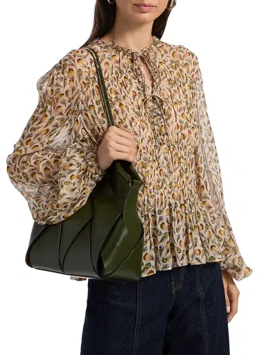 Ulla Johnson Women's Robbie Feather-Print Silk Tie-Front Blouse - Swan | Thumbnail 3