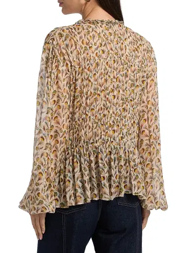 Ulla Johnson Women's Robbie Feather-Print Silk Tie-Front Blouse - Swan | Thumbnail 5