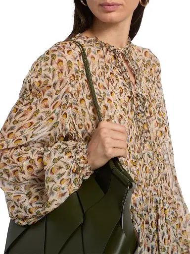 Ulla Johnson Women's Robbie Feather-Print Silk Tie-Front Blouse - Swan | Thumbnail 6