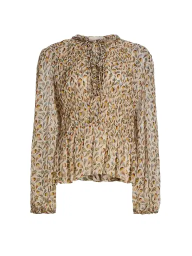 Ulla Johnson Women's Robbie Feather-Print Silk Tie-Front Blouse - Swan | Thumbnail 1