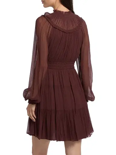 Ulla Johnson Women's Ava Silk Tiered Long-Sleeve Minidress - Mahogany | Thumbnail 5