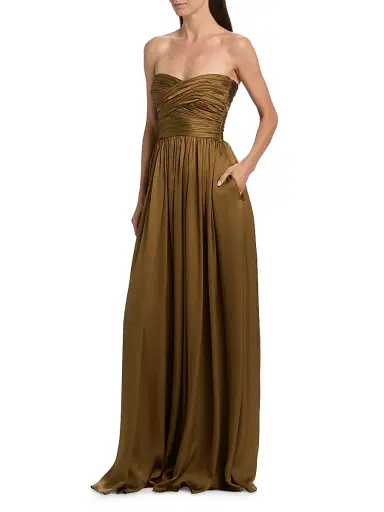 Ulla Johnson Women's Anastasia Silk Gathered Strapless Gown | Thumbnail 4 Ulla Johnson Women's Anastasia Silk Gathered Strapless Gown | Thumbnail 4