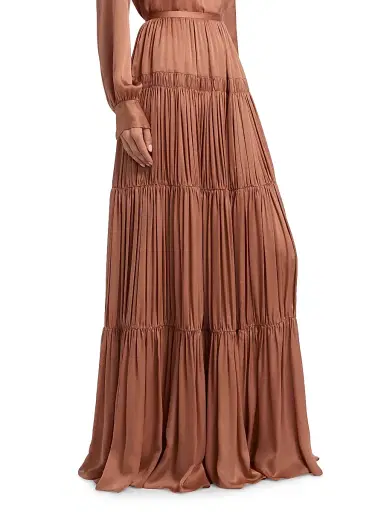 Ulla Johnson Women's Gaelle Silk Tiered High-Waisted Maxi Skirt - Desert Rose | Thumbnail 4 Ulla Johnson Women's Gaelle Silk Tiered High-Waisted Maxi Skirt - Desert Rose | Thumbnail 4