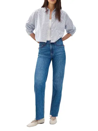 rag & bone Women's Marin Striped Cotton Crop Shirt - White Stripe | Thumbnail 2 rag & bone Women's Marin Striped Cotton Crop Shirt - White Stripe | Thumbnail 2