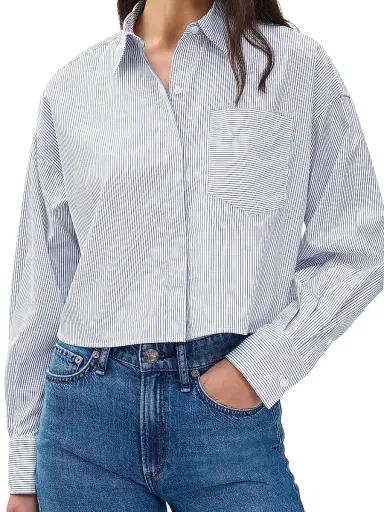 rag & bone Women's Marin Striped Cotton Crop Shirt - White Stripe | Thumbnail 3 rag & bone Women's Marin Striped Cotton Crop Shirt - White Stripe | Thumbnail 3