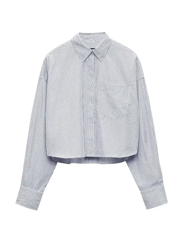 rag & bone Women's Marin Striped Cotton Crop Shirt - White Stripe