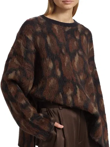 Lapointe Women's Leopard Jacquard Sweater - Black Leopard - Size Medium | Thumbnail 6
