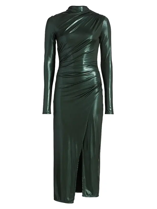 LaPointe Women's Coated Jersey Draped Midi-Dress - Forest