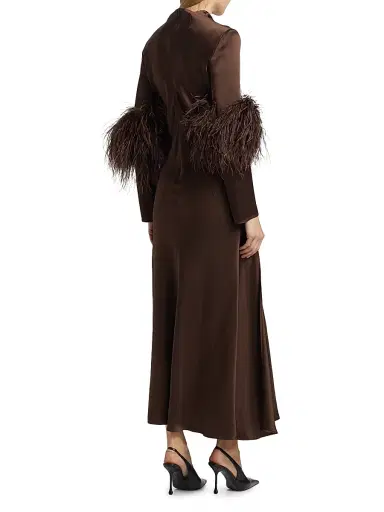 Lapointe Women's Satin Feather-Cuff Draped Gown - Dark Brown - Size 10 | Thumbnail 5